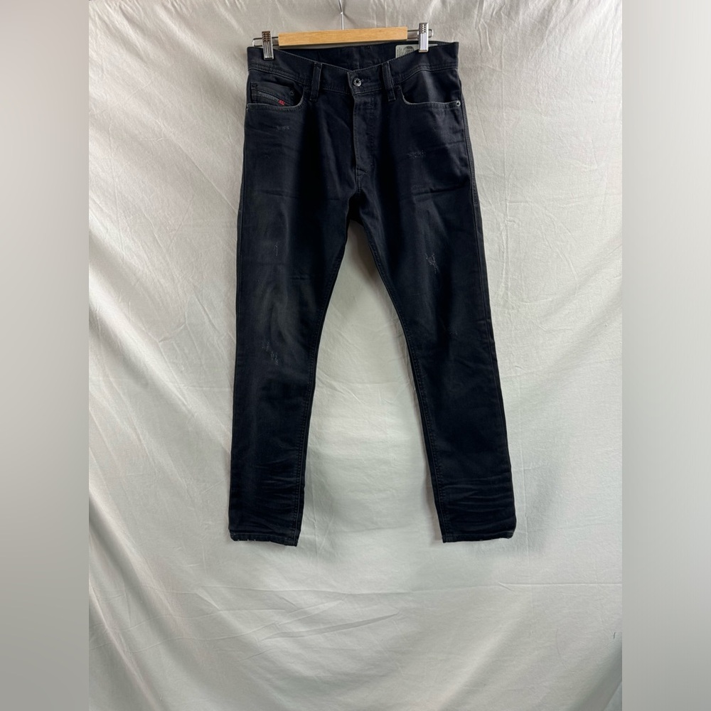 Diesel Jeans Mens 29x30 Blue Tepphar Slim Carrot Button Fly Distressed Black